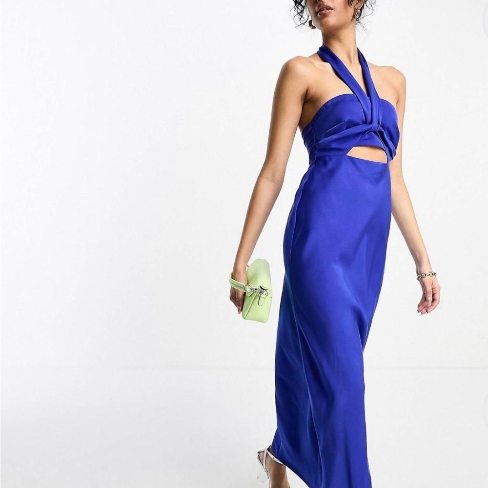 Royal blue satin like dress with cut out